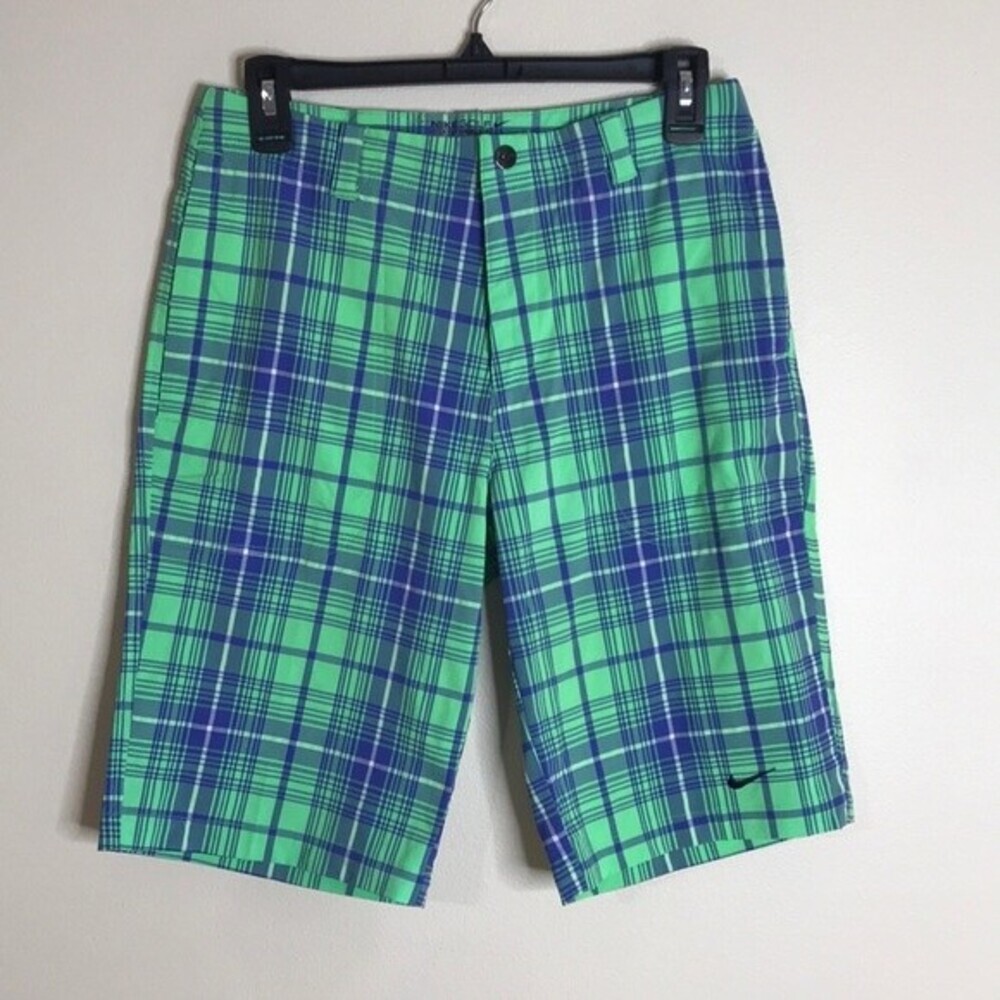 Nike Golf Tour Performance Youth Size L Shorts Adjustable Waist Plaid Green